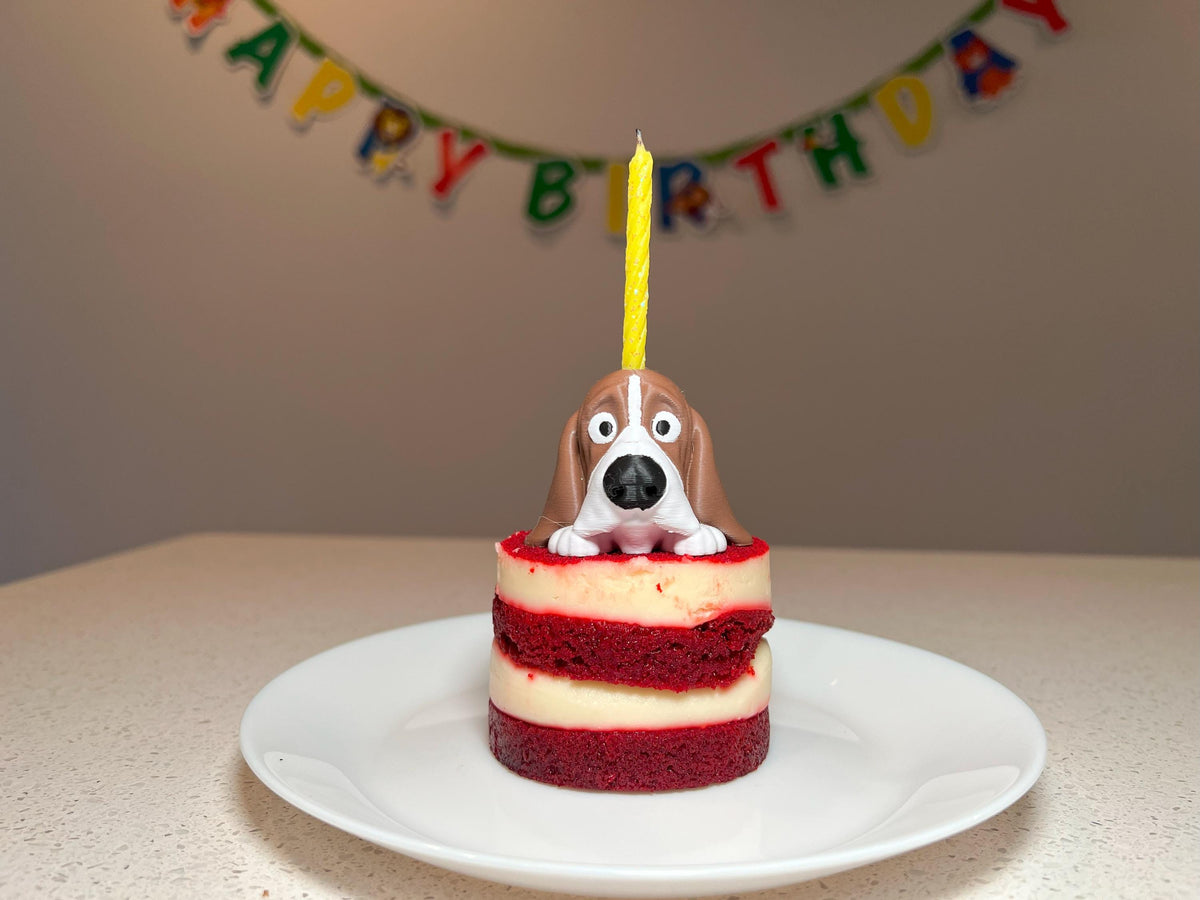 Basset Hound Cake Topper: Articulated Toy Candle Holder