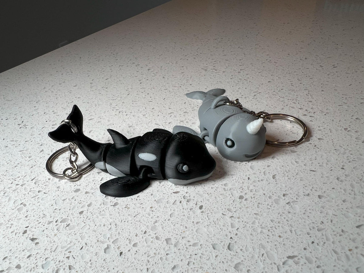 Articulated Orca & Narwhal Keychain Set: Fidget Toy Keyring