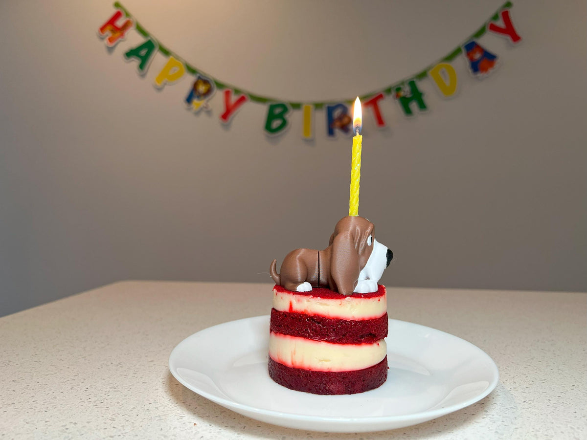Basset Hound Cake Topper: Articulated Toy Candle Holder