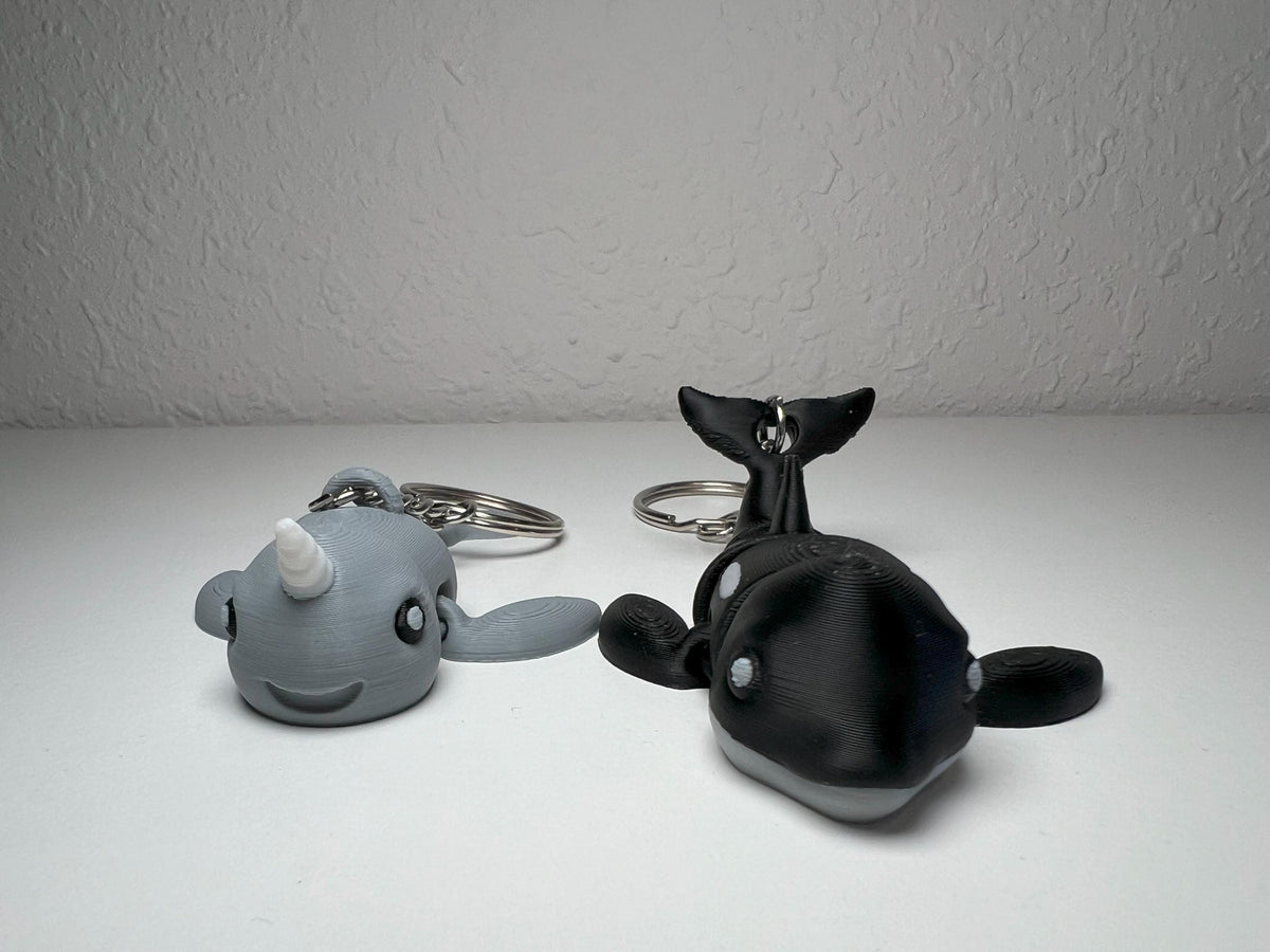 Articulated Orca & Narwhal Keychain Set: Fidget Toy Keyring