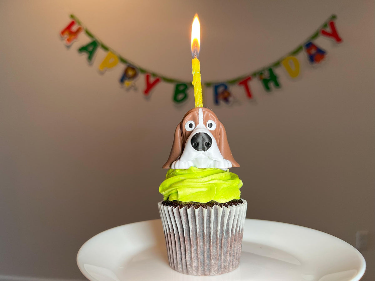 Basset Hound Cake Topper: Articulated Toy Candle Holder
