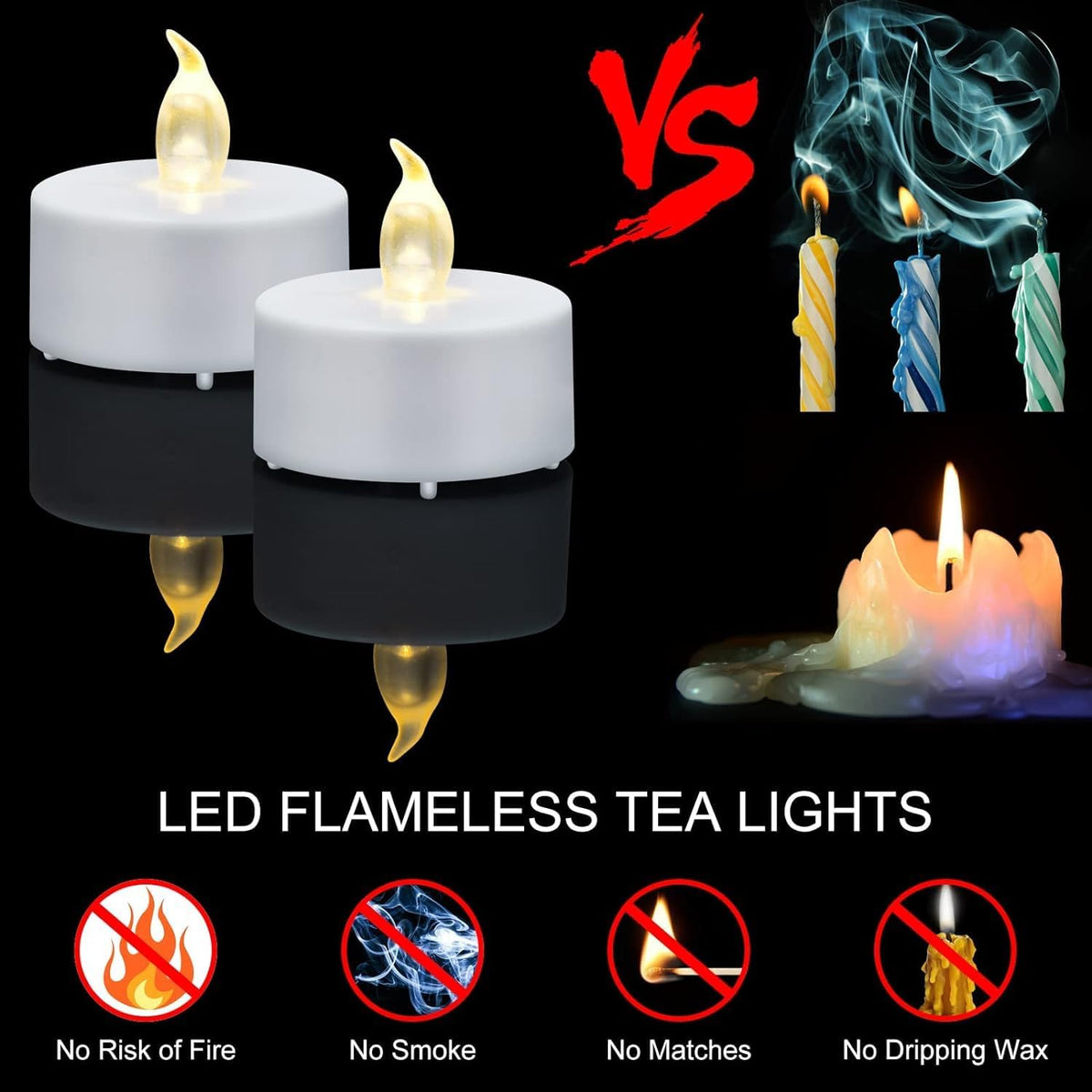 Battery Operated Flameless Flickering LED Tea Light Candle