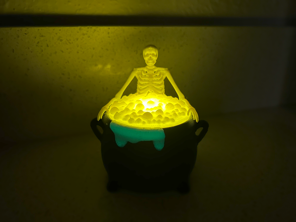 Glow in the Dark Skeleton Cauldron | 3D Printed Halloween Tea Light Holder