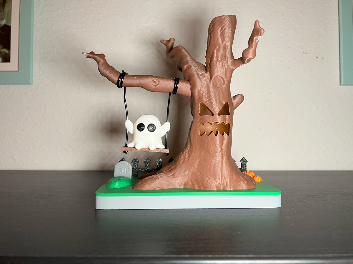 Ghost on Swing with Spooky Tree & Tea Light Halloween Décor