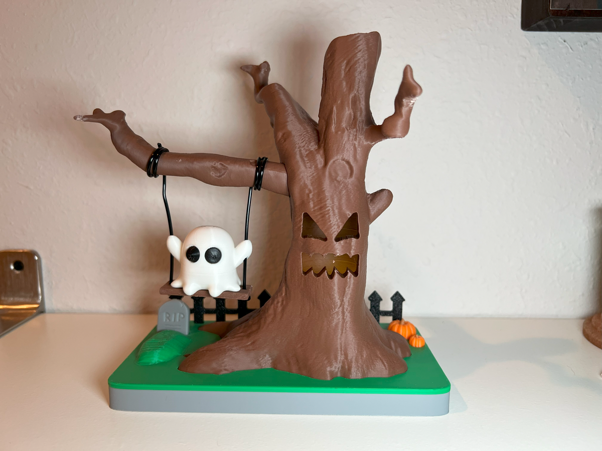 Ghost on Swing with Spooky Tree & Tea Light Halloween Décor