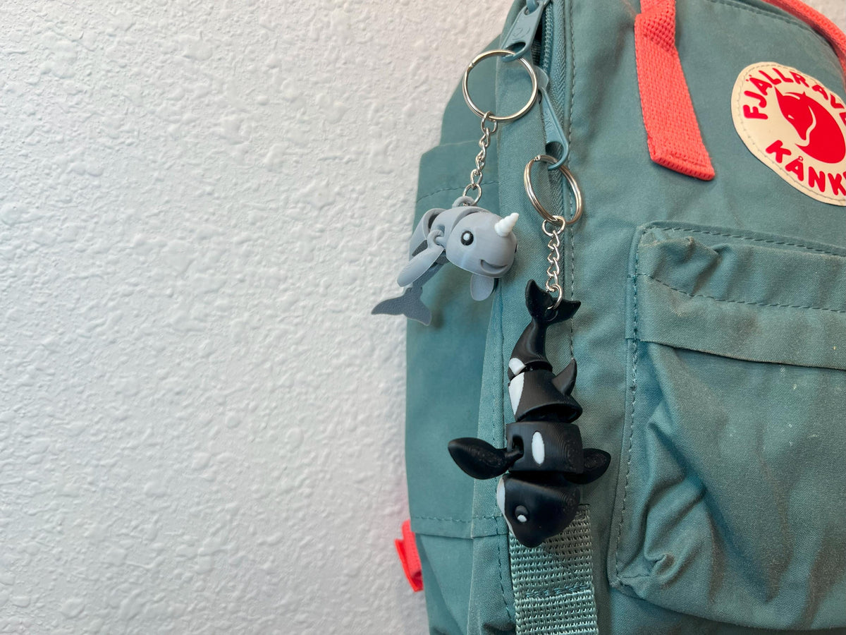 Articulated Orca & Narwhal Keychain Set: Fidget Toy Keyring