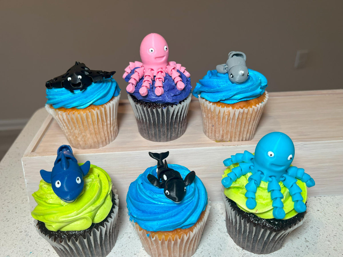 Set of 6 Sea Animal Toy Cupcake Toppers - Personalize Your Colors & Critters!