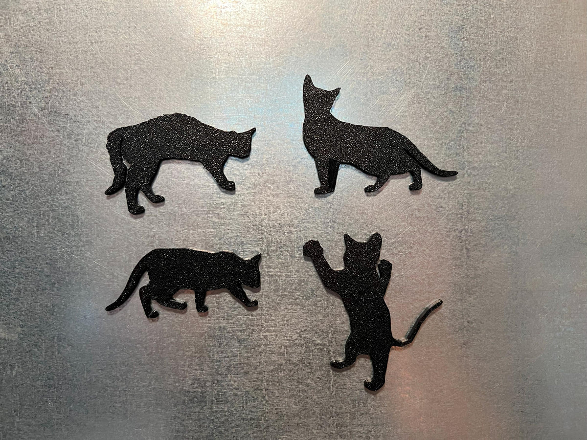 Black Cat Silhouette Magnets: Sparkle Finish, Set of 4