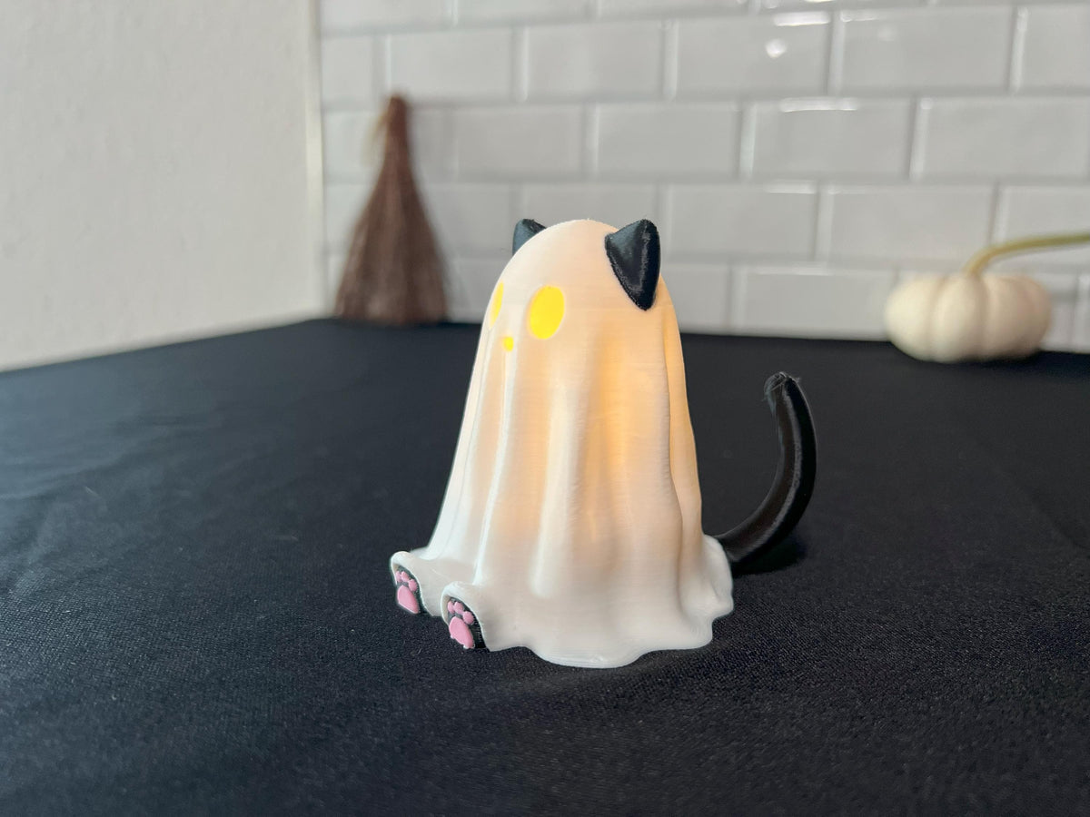 Glowing Ghost Cat Tea Light | Cute Halloween Cat Decoration & Gift