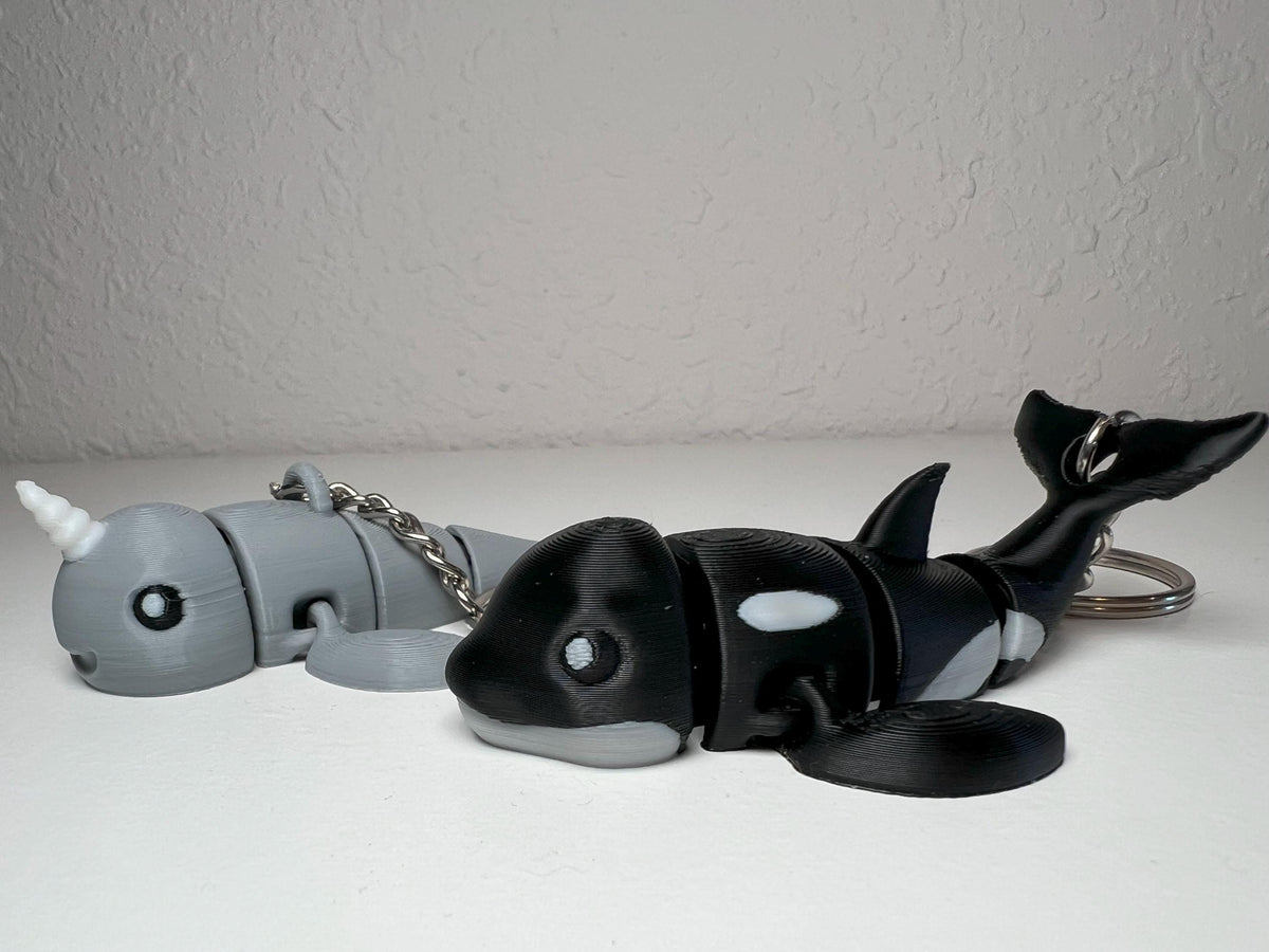 Articulated Orca & Narwhal Keychain Set: Fidget Toy Keyring