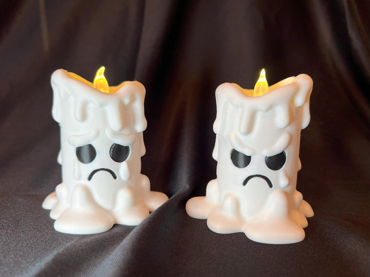 Spooky Cute 3D Printed Candle Set with Moody Faces