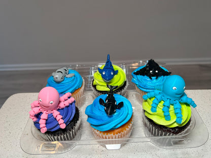 Set of 6 Sea Animal Toy Cupcake Toppers - Personalize Your Colors & Critters!