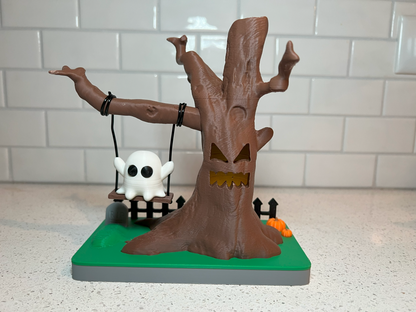Ghost on Swing with Spooky Tree & Tea Light Halloween Décor