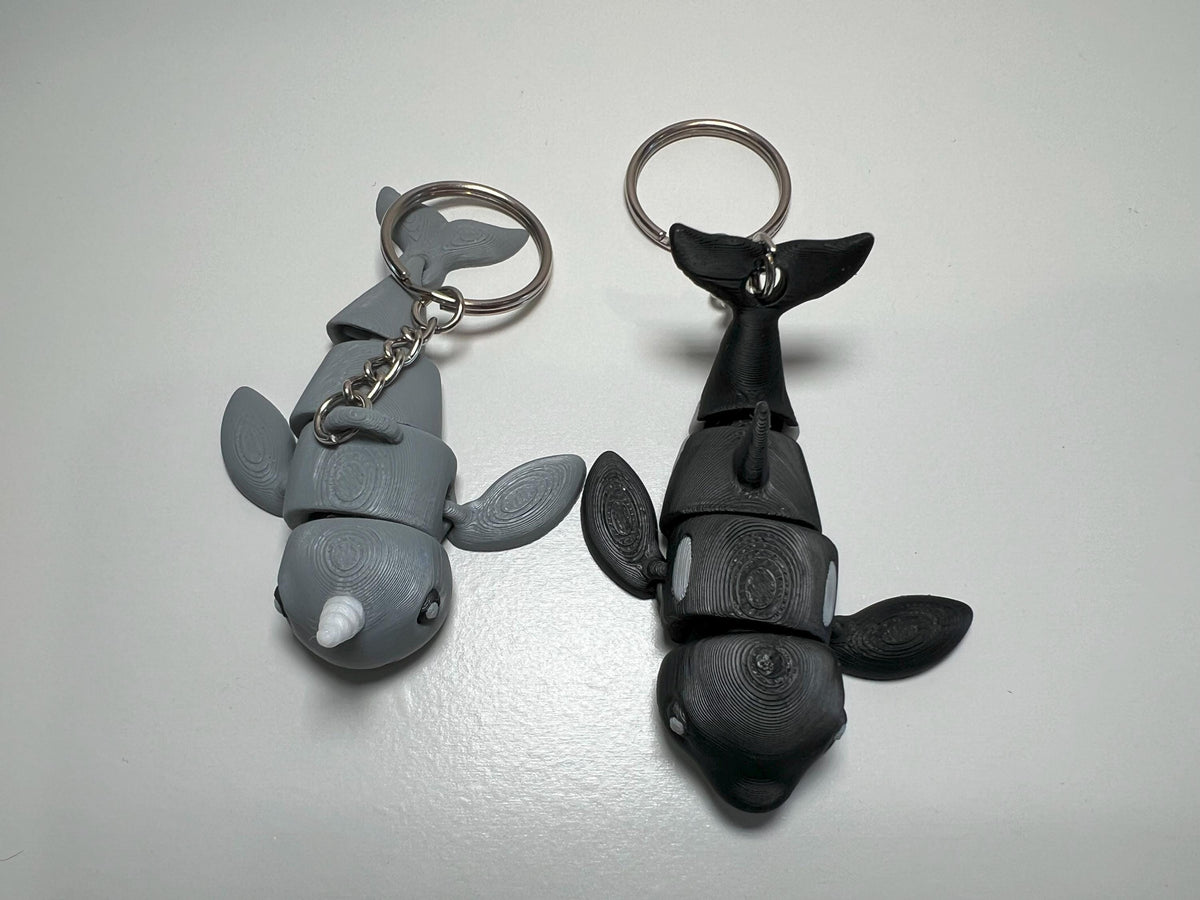 Articulated Orca & Narwhal Keychain Set: Fidget Toy Keyring