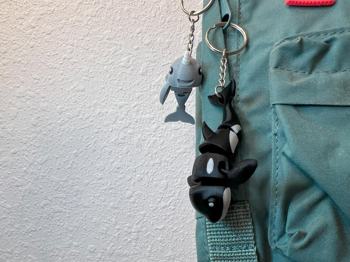 Articulated Orca & Narwhal Keychain Set: Fidget Toy Keyring