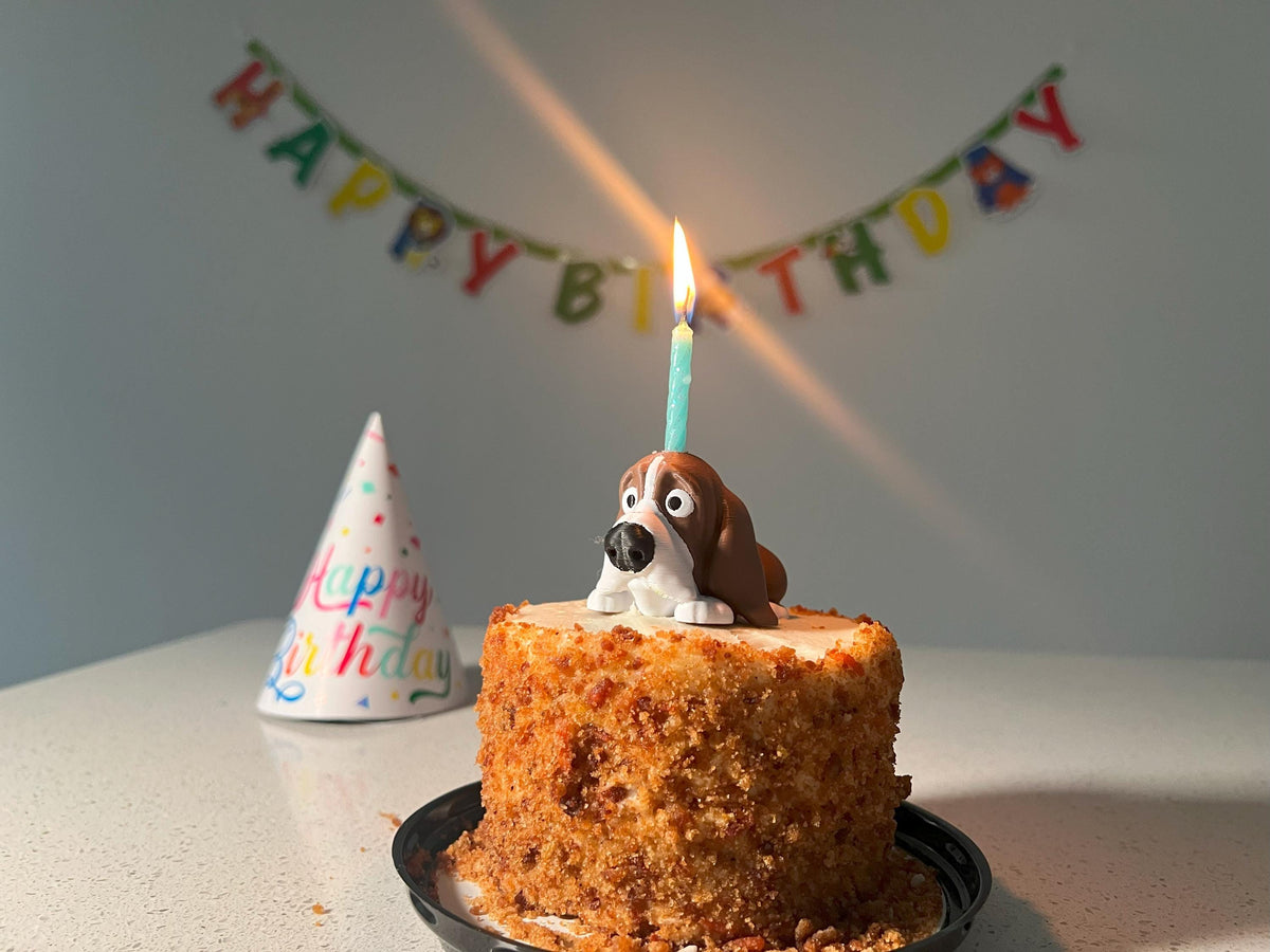 Basset Hound Cake Topper: Articulated Toy Candle Holder