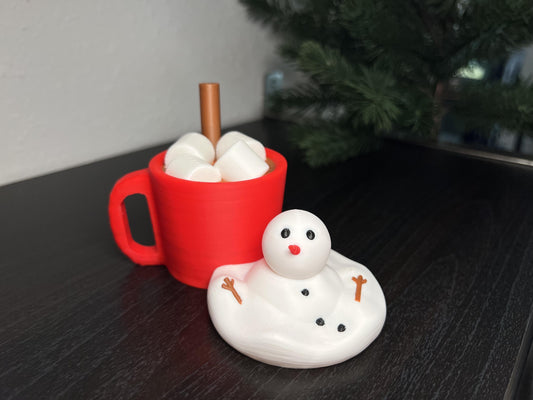Christmas Cocoa and Melting Snowman Figurine Holiday Tea Light | Winter Candle Gift & Holiday Decor